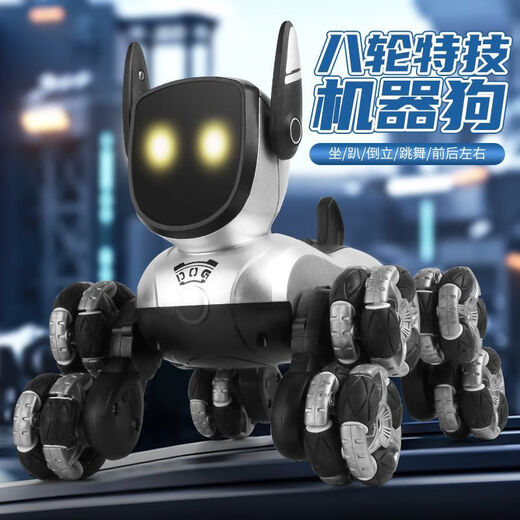 Fun Home Gesture Electric Intelligent Machine Dog Remote Control Car Toy Children's Car Eight-Wheel Gesture Double Sensing Boy Robot Top-up Dual Control [Standstand + Dancing + Handle + Watch] Eight-Wheel Stunt Black [4