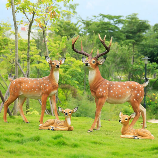 Fiberglass large animal sculpture simulated sika deer ornaments outdoor courtyard garden forest landscape lawn decoration No. 1 small lying deer right