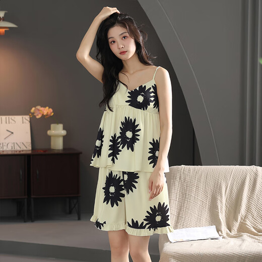 Yalu Pajamas para mujeres Seda de hielo Summer delgado 2025 Nuevo estilo con chaleco de suspensión de almohadilla para el cofre para ropa casual de ropa para el hogar 50m9905 2xl (peso recomendado 135-145Jin [Jin es igual a 0,5 kg])