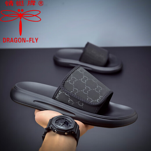 Dragonfly brand slippers men's summer 2025 new fashionable and versatile soft-soled beach shoes for men wearing waterproof and odor-proof flip-flops on the outside, black 6189 40