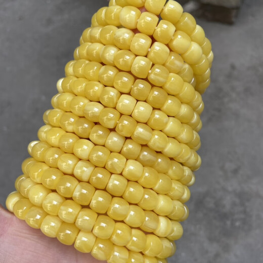 Second-generation Confucian beeswax straight-cut single-circle bucket bead bracelet, Russian material demon white flower beeswax amber beads, Russian material 8 size 7