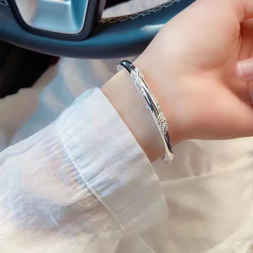 BZK Flowers Like Brocade Silver Bracelet Women's Solid Push-Pull Silver Bracelet for Elderly Gift 9999 Pure Silver-Flower Push-pull Style 25g