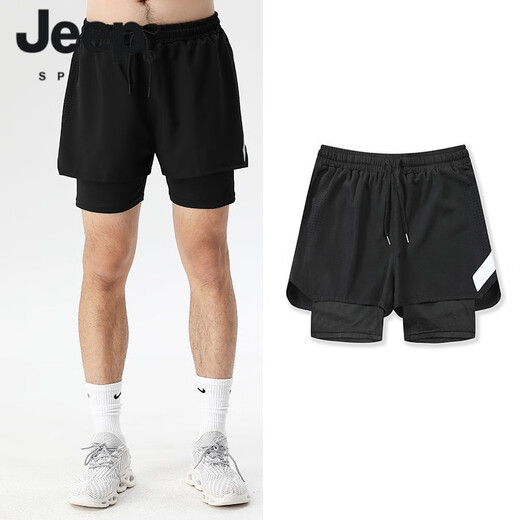 Jeep Spirit Jogging Shorts Herren Sport Trail and Field Marathon Lose schnell trocknende Anti-Exposation-Ausbildung Fitnessausrüstung Drei-Punkte-Hosen DK-9923 Black M