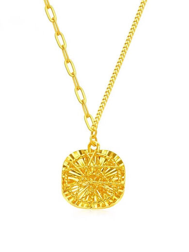Shien gold sparkling small sugar cube necklace 999 pure gold sweet brushed pendant as a holiday gift for your girlfriend 1.1g small sugar cube necklace