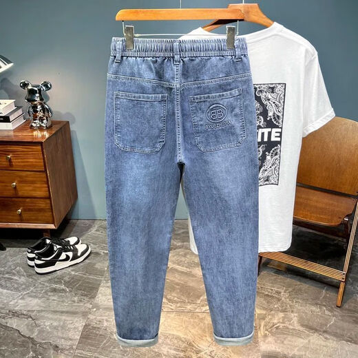 Tonyjeans Nawan Sommer Dünne Stil Elastischer Taille Denim Männer losen elastischen kleinen Füßen High-End High-End weiche Klace-Kordelzug Casual Hosen 6623 Blau-Summer-Stil 28 95-115jin [Jin gleich 0,5 kg]