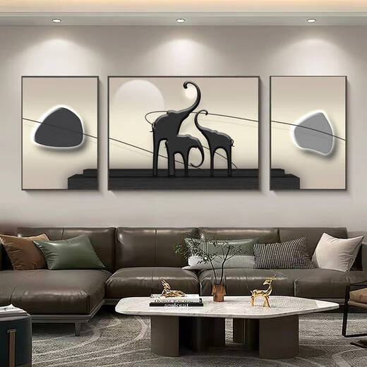 ZNMW一鹿高升大气客厅装饰画感沙发背景墙挂画抽象三联画 T10975 60*80/120*80/60*80适合3.8米左