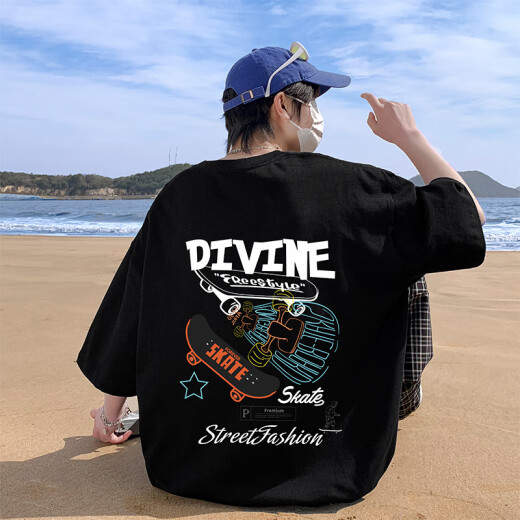 森马高初中学生男孩短袖t恤2025新款帅气夏装青少年大童纯棉半袖上衣 3897克莱因蓝 品质保证 M (90-110斤左右)