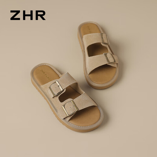 ZHR Birkenstock Zapatillas Sandalias Planas De Suela Blanda De Verano para Mujer Ropa De Abrigo Informal Zapatos De Mujer JF158 Caqui 37