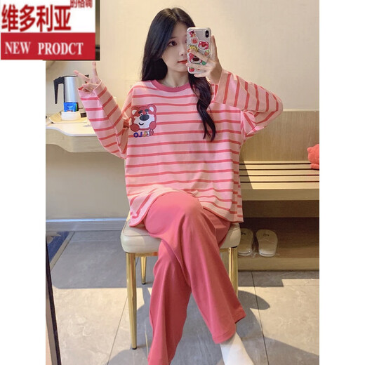 
Victoria's style pajamas for women in summer thin long sleeves trousers suit for spring ladies new autumn and winter cute loose SSM-15567 women M [75-100Jin [Jin equals 0.5 kg]]