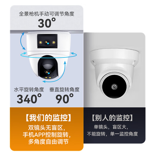 威视达康室内高清摄像头手机远程监控器360无死角带夜视可对话家用wifi吸顶室内楼道入户门口无线摄像头 【WIFI版】双摄联动+智能人形追踪】 32G内存卡