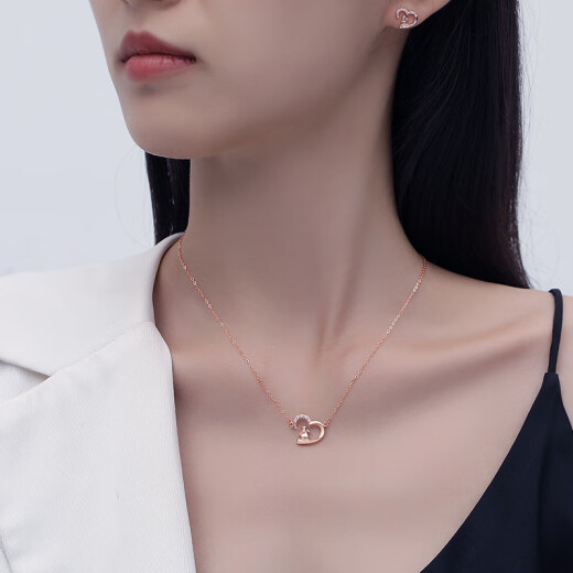 Olodya [título] Nuevo corazón con el lindo collar de conejo Silver S925 Collar para mujeres japonesas y coreanas en forma de corazón de San Valentín Regalo de cumpleaños D679 Collar de platino con cadena cruzada (con certificado de inspección nacional + grabado gratuito + tarjeta de felicitación de escritura)
