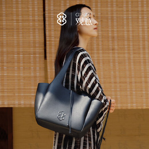 观意新品茶碗包头层牛皮托特包女2025年新中式大容量通勤女包生日礼物 凝脂白-中号 可装13.3寸电脑 珠子挂饰仅拍照搭配 需单独购买