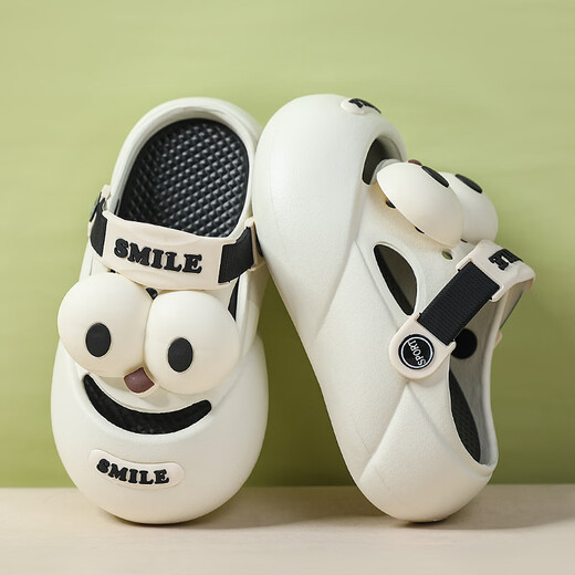 G.Duck Little Yellow Duck Summer New Hole Shoes para niños que usan resbalones de suela gruesa en el exterior, cabezal de bolsas de playa para hombres que no son deslizantes de doble propósito blanco y verde 34 [Longitud interna 214]