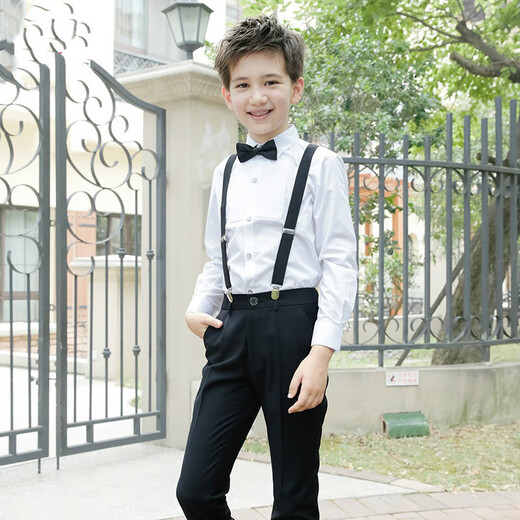 Feathered duck 4 children's white shirt 5 boy 8-year-old student 6 spring and autumn flower girl dress 7 handsome boy performance overalls suit 9 cotton burgundy long-sleeved four-piece set 160 cm