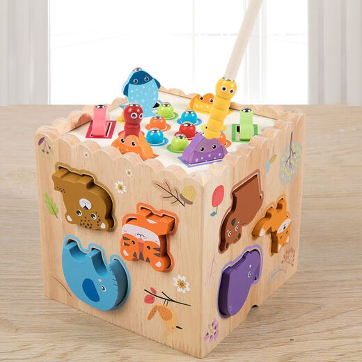MAIGEMENG (MAIGEMENG) Éducation précoce des enfants Lumières huit en un Montessori Boys and Girls Puzzle Fishing and Tirling Radish Wooden Matching Toys Huit en un Treasure Box