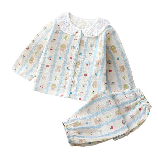 
Children's pajamas set new summer A-class cotton yarn boy pure cotton girls long-sleeved home clothes 15xk409 MS13 110 cm