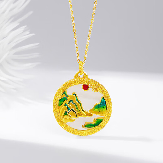 Mingzuan International Qianlijiangshan 18K gold pendant women's enamel inlaid au750 gold pendant necklace as a birthday gift for girlfriend