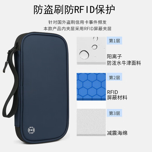 Quan Biyan Passport Storage Bag Large Capacity Anti-theft Brushing Passport Holder Overseas Documents Ticket Card Bag Multi-Function Passport Bag Passport Storage Bag [Elegant Black-Free Halter Rope] Multi-compartment丨Thickened Fabric丨Anti-theft Brushing Anti-Degaussing