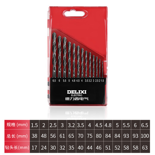 DELIXI ELECTRIC High Speed Twist Drill Ceramic Tile Woodworking Combination Drill Bit Set Hand Electric Drill Metal Concrete Multi-Function Drill Bit Set 13 Pieces 4341 High Speed Steel Drill Bit Set