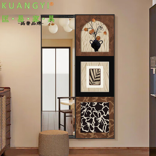 Kuangyi medieval style hidden full-length mirror can be closed wall-mounted contact lens mural push-pull mirror porch decorative painting Yatu C mirror painting 50*140cm light luxury gold right push-pull high crystal porcelain