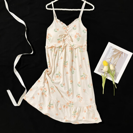 
Single Nanwei summer new knitted cotton nightgown with breast pad sexy suspender midi skirt sweet and cute style home clothes nightgown 687-1 2XL