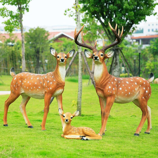 Fiberglass large animal sculpture simulated sika deer ornaments outdoor courtyard garden forest landscape lawn decoration No. 1 small lying deer right