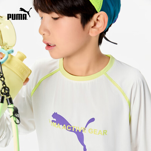 PUMA official authentic new children's summer long-sleeved T-shirt moisture-absorbent, quick-drying, breathable and comfortable, original white 10101 110
