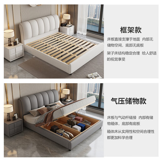 Suizhi government subsidized leather bed 2025 new style light luxury cream style high-end atmosphere master bedroom double bed soft cover wedding bed single bed newly upgraded silent bed board 1.5m*2.0m frame structure color optional