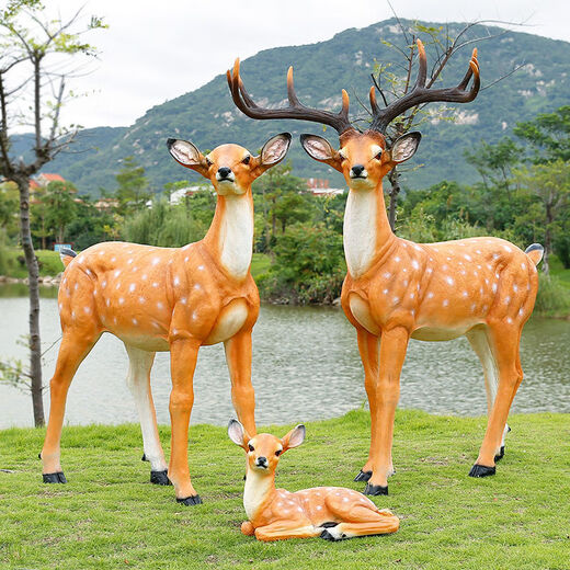 Fiberglass large animal sculpture simulated sika deer ornaments outdoor courtyard garden forest landscape lawn decoration No. 1 small lying deer right