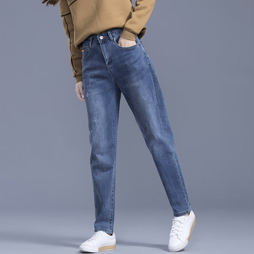 夏典素订女王（SE.PSTP）哈伦牛仔裤女2025春秋新款大码胖MM韩版ins宽松显瘦弹力萝卜裤子 蓝色【9905款】单裤 27 码【2尺】