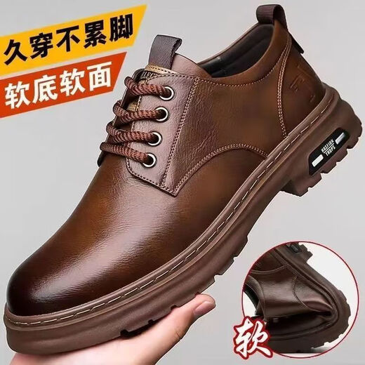 Huilirui Frühling Neue Männerschuhe Britische Schlangenjahre große Kopfhautschuhe Arbeitsschuhe stetige Daddy-Schuhe mit Mitte des Alters Herren echter Lederschuhe Britisch-Stil [Khaki] 40