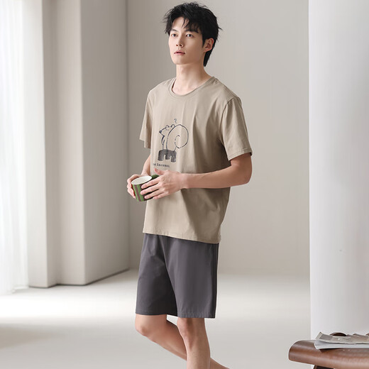 浪莎（LangSha）情侣睡衣一男一女带胸垫莫代尔夏季短袖薄款卡通休闲可外穿家居服 6636 XL 女+男款2XL