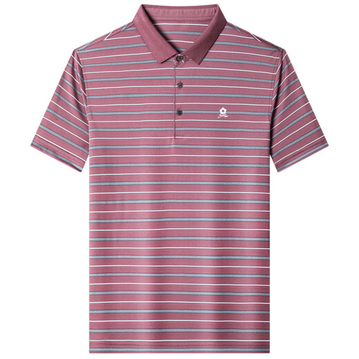 Mengtejiao Herren Mulberry Seide Kurzärärmelte T-Shirt im Sommer Neues Papa mittleren Alters Casual Striped Polo Shirt A829-rot M 165 Geeignet für 100-115jin [Jin ist 0,5 kg]