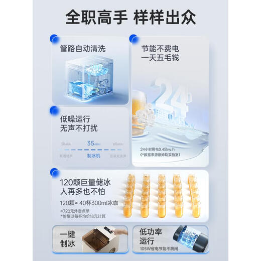 DEMULLER Demler ice machine small mini household commercial 14KG dormitory students intelligent fully automatic low-power ice making self-cleaning upgrade - milk white ice adjustable + ice shovel + basket