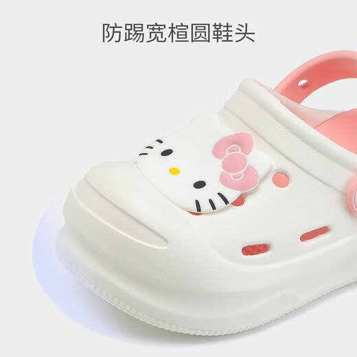 HELLOKITTY童鞋女童洞洞鞋卡通EVA两穿凉拖鞋厚底花园沙滩鞋5855白粉34