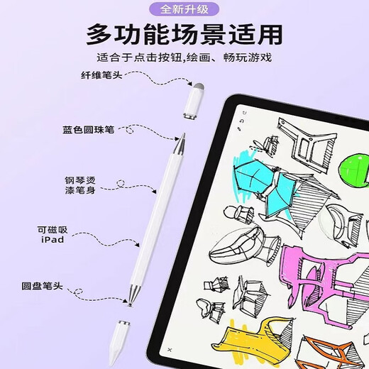 GOKUS电容笔ipad触控笔苹果华为小米平板手机触屏笔作业帮联想小新学习机通用手写笔剪映绘画剪辑视频 【无需蓝牙/无延迟/基础版塑料笔身】三合一白色