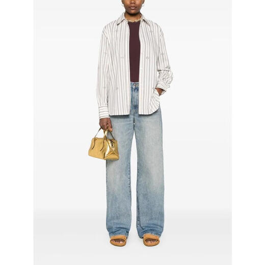Golden Goose Women's Women Striped Cotton Coton à manches longues Shirt Fashion Sequin décoration décontractée et polyvalent blanc 12107 Papyrus / vent One Taille S