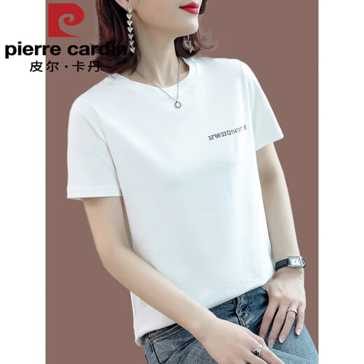 皮尔卡丹纯棉短袖t恤女2025年新款夏季小衫中年妈妈夏装上衣全棉洋气t体桖 723 数字款 黑色 2XL 【建议130-140斤】