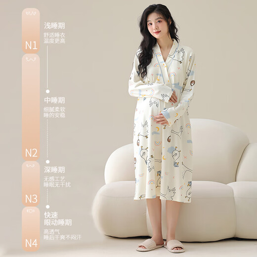 WCZ Vêtements de confinement allemand pour les femmes avec des coussinets mammaires, des vêtements de confinement pour les femmes en coton pur au printemps et en automne, des femmes enceintes post-partum avec une robe d'accueil en milieu de longueur d'allaitement, peuvent être portées à l'extérieur de 13062 [Nightskirt avec des coussinets mammaires] l recommandés 100-120jin [Jin est égal à 0,5 kg]