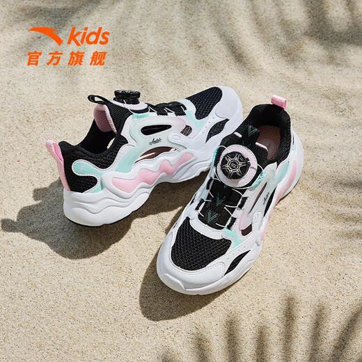 Anta children's sandals, girls' shoes, summer new product, knob buckle breathable frame shoes, toe-toe beach shoes, Anta white/black/icy blue-3 33