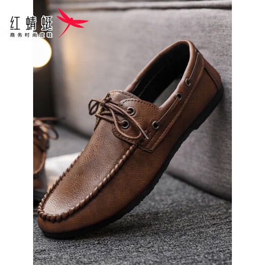 Red Dragonfly Beanie Shoes Men's Spring Thin Business Casual Leather Shoes 2025 Модные новые мужские ленивые мягкие подошвы YL-D882 Brown 41