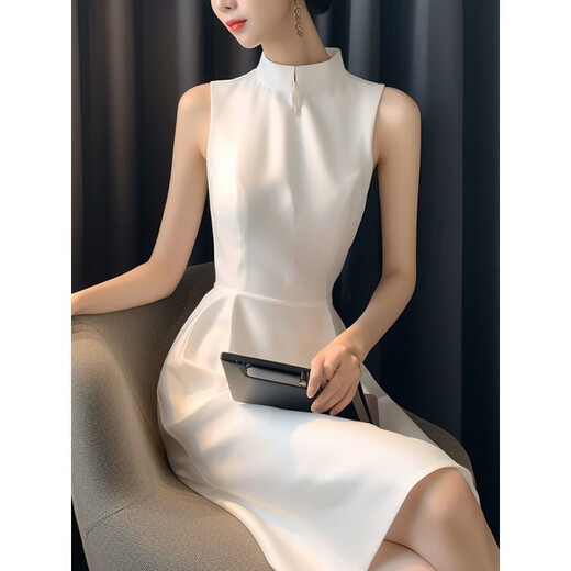 
Pierre cardin French high-end exquisite temperament celebrity goddess style formal occasion dignified and atmospheric white dress summer white dress XL 115-125