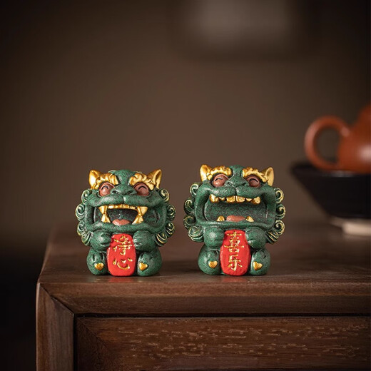 BOSSY Forbidden City Style Cultural Creation Lucky Stone Lion Pair Pure Heart Joy Creative Crafts Tea Pet Desktop Ornament Souvenir Pure Heart Joy Gift Box