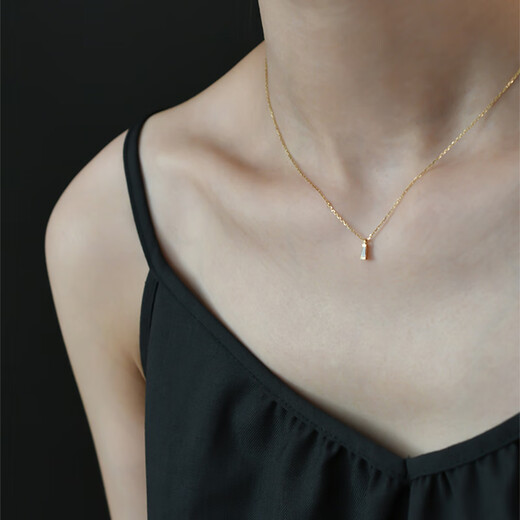 Qianjun 18K gold au750 single baguette stone pendant necklace women's clavicle chain jewelry 18k gold natural diamond pre-sale about 5-8 days