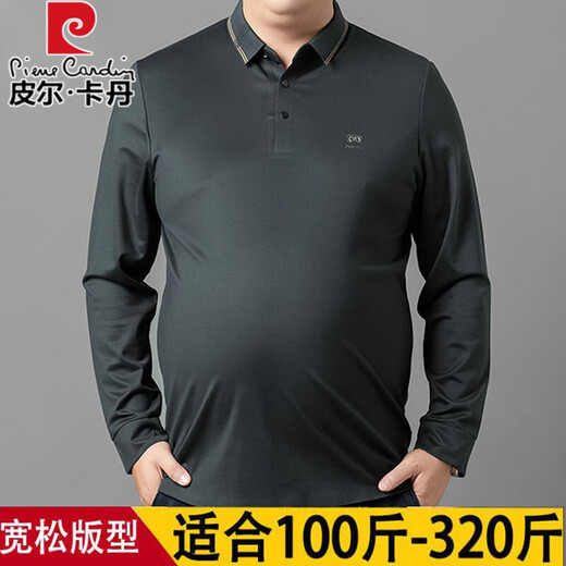 皮尔卡丹加肥加大胖子宽松长袖POLO衫男士休闲T恤春秋薄款肥佬翻领上衣 9928黑色 4XL 190建议200-220斤