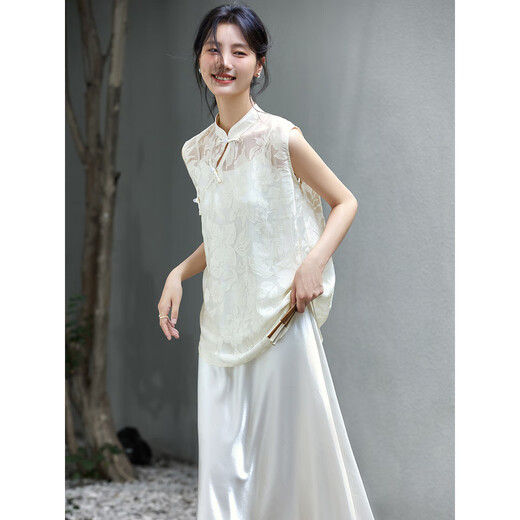 Vanchiman Nuevo estilo de temperamento de albaricoque de estilo chino para mujeres 2025 Summer New Top Sling Falda Conjunto de dos piezas A2691 Apricot L (sugerido 110-120Jin [Jin equivale a 0.5 kg])