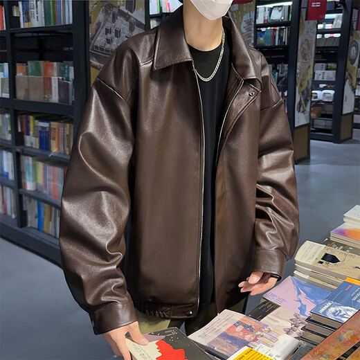 Shelley Jones American Retro Leather Jacket for Men and Women Spring and Automne New Style Handsome Top Top Loose Casual Couple Veste Black L [Recommandé 110-125 Jin [Jin est égal à 0,5 kg]]]