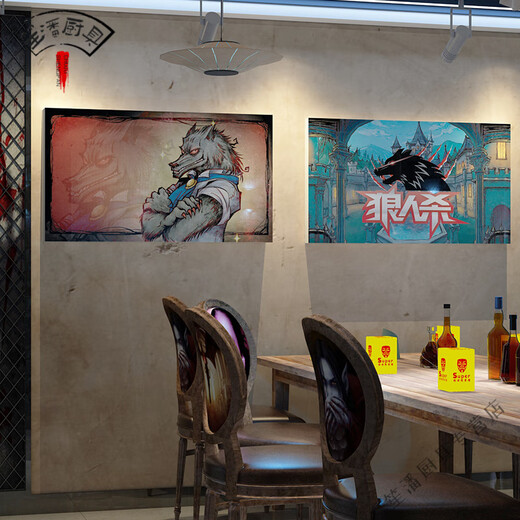 2025新款主题墙贴剧本杀店狼人杀墙面装饰画用品桌游打卡背景墙氛 16856狼人杀01-10mm雪 大