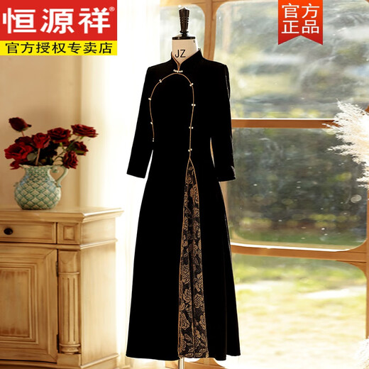 
Hengyuanxiang Golden Velvet Odai Mother's Mother's Apparel Improved Cheongsam 2024 New Women's Chinese Retro Daily Slim Dress Spring and Autumn Z1048 Wine Red XL