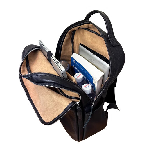 OULUNCHI Genuine Leather Computer Backpack Men's Business Backpack Large Capacity Business Travel 2025 New Men's Bag First Layer Cowhide School Bag Black 30*14*41CM